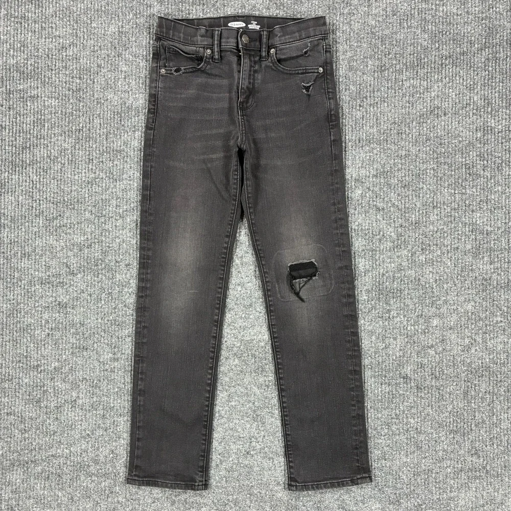 Old Navy Karate Slim Jeans Boys 12 Black Distressed Built In Flex Max Denim